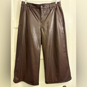 Banana Republic Vegan leather Dark Brown Wide-Leg Crop Pants